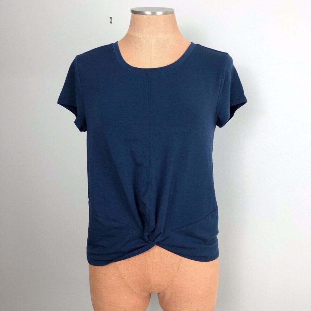 ATHLETA Essence BLUE twist front tee yoga Womens S